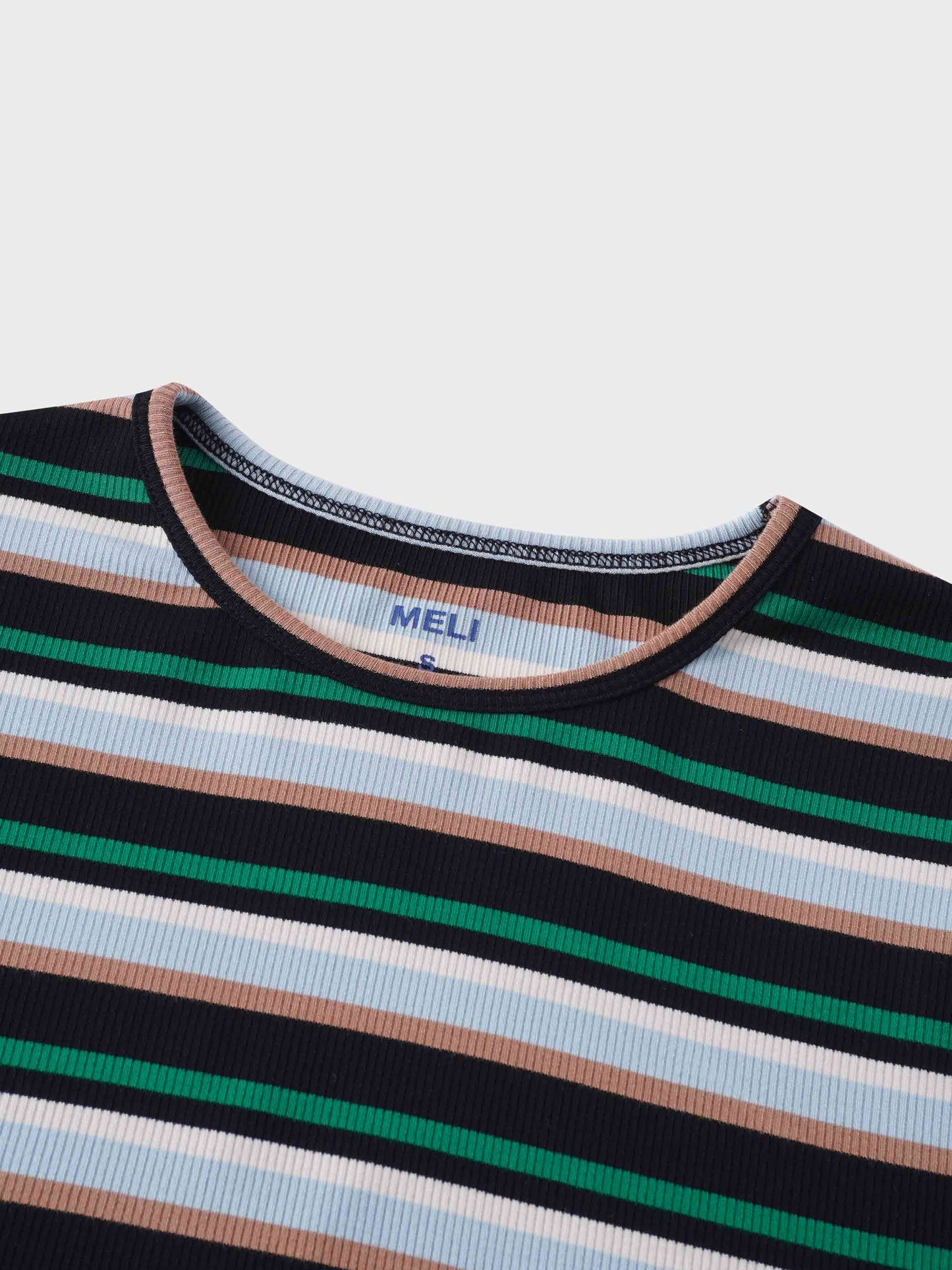 Ribbed Striped Crew 3/4 Sleeve-Green-3
