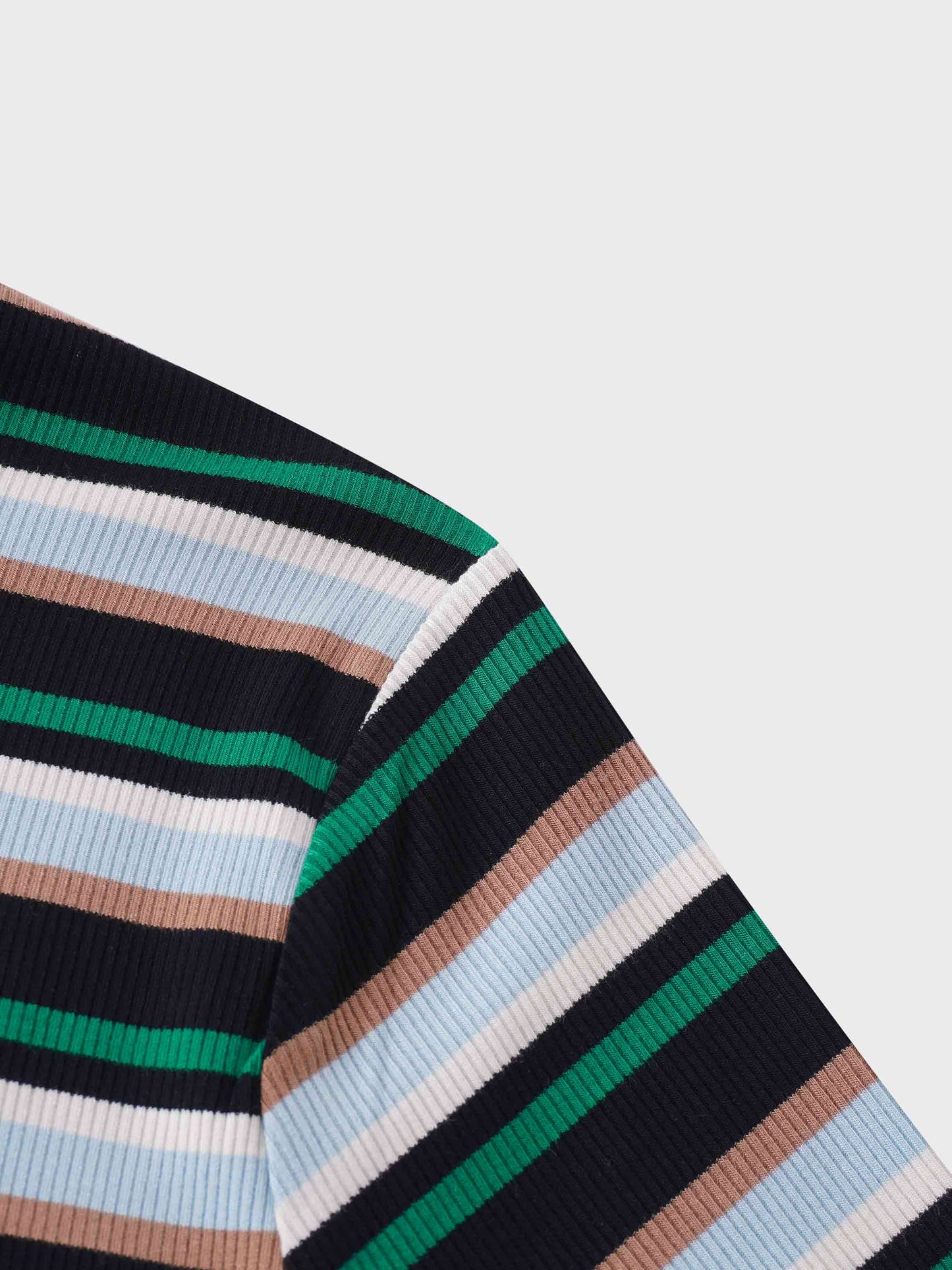 Ribbed Striped Crew 3/4 Sleeve-Green-4