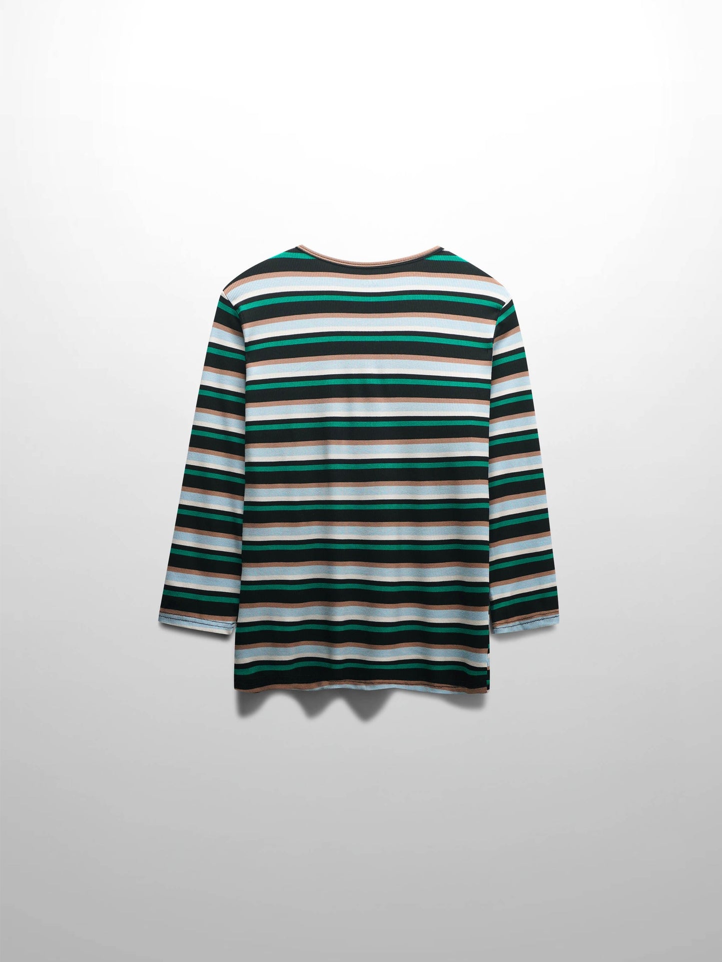 Ribbed Striped Crew 3/4 Sleeve-Green-2