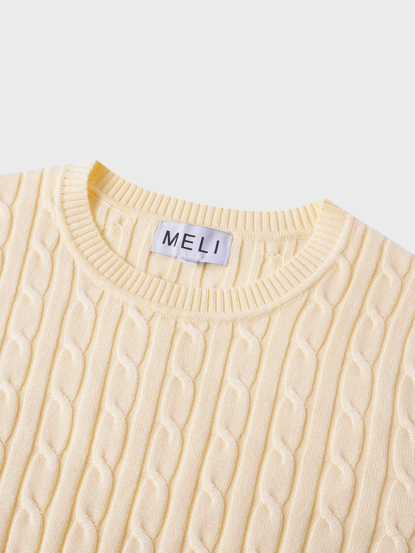 Knit Cable Sweater-Pale Yellow-3