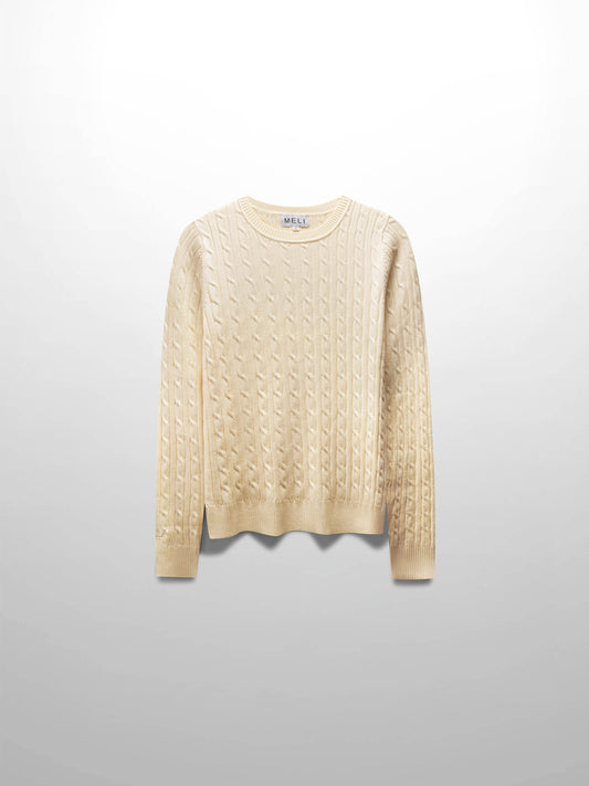 Knit Cable Sweater-Pale Yellow-1