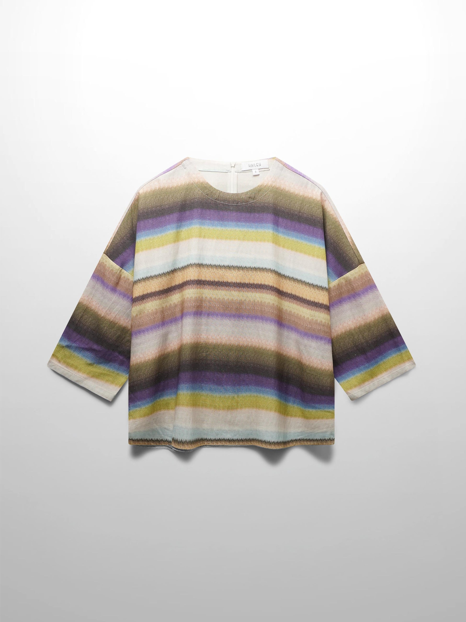 Linen Blend Crop Swing Top-Ombre Stripe-1