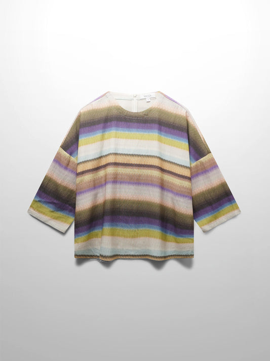Linen Blend Crop Swing Top-Ombre Stripe-1