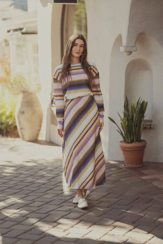 Linen Blend Crop Swing Top-Ombre Stripe-0