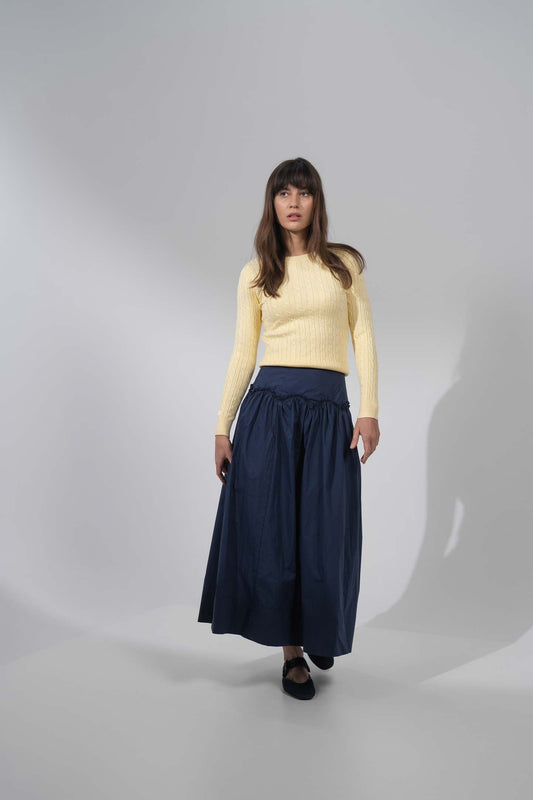 Knit Cable Sweater-Pale Yellow-0